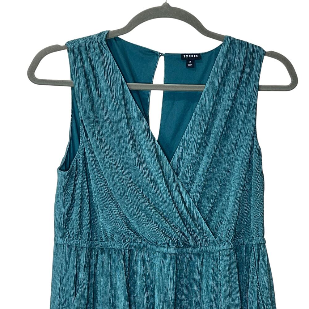 Torrid Crinkle Knit Surplice Midi Skater Dress Pine Green Plus Size Women 2X - Picture 5 of 8